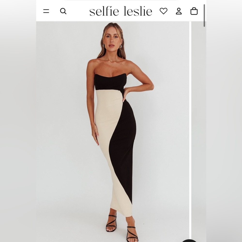 Selfie Leslie Regent Black and Cream Midi Dress